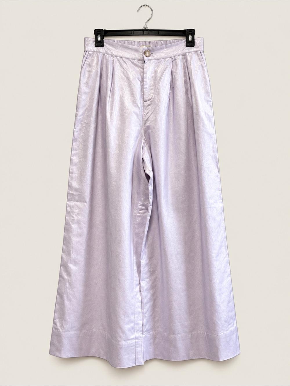 Jason Wu Metallic Lavender Linen Wide Leg Pleated Pants L